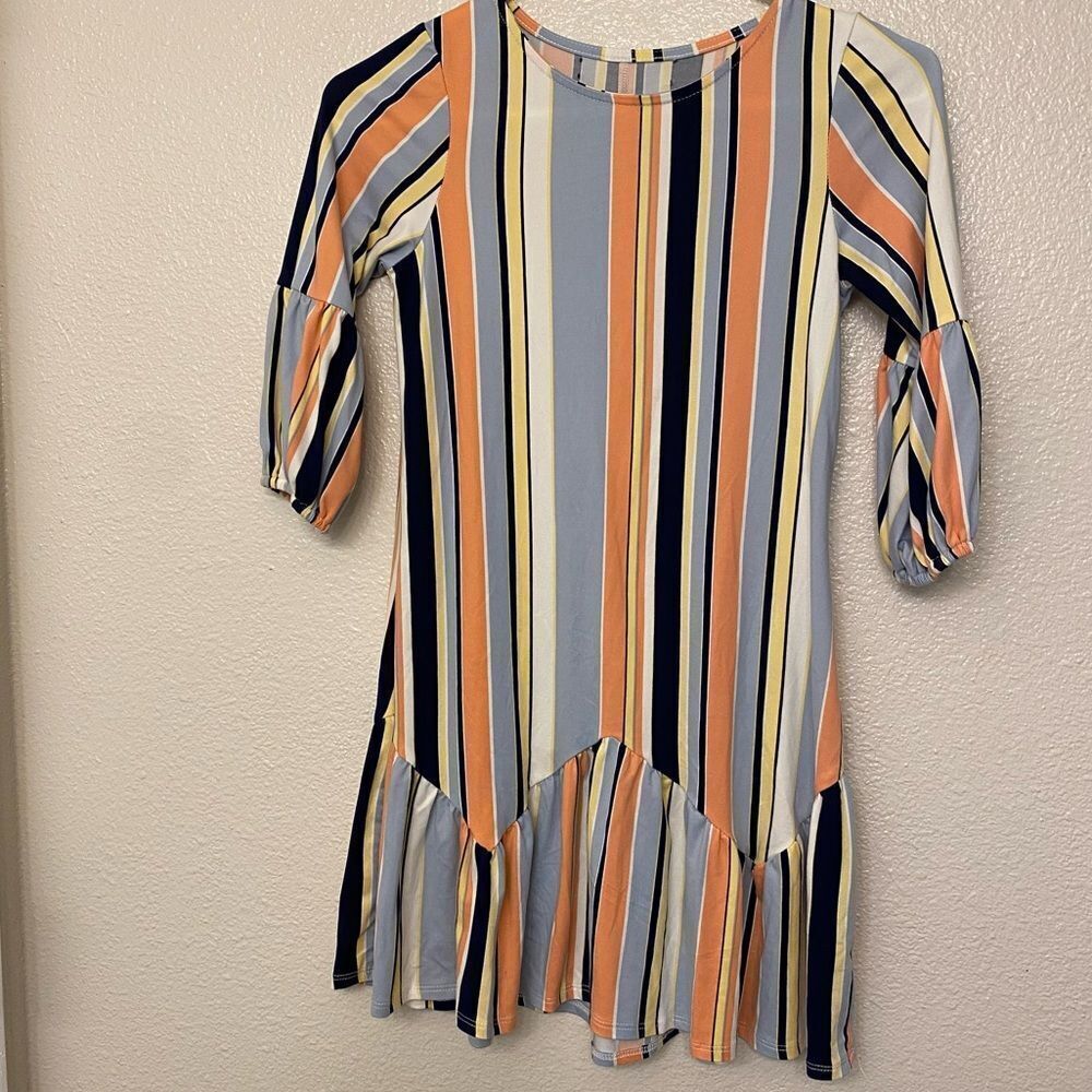 Stretchy pinstripe long sleeve girls boho dress size 10-12